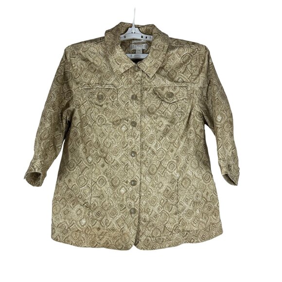 CJ Banks Women's Stretch Button-Up Shirt 1X Cotton/Polyester Beige Pattern - Picture 1 of 5